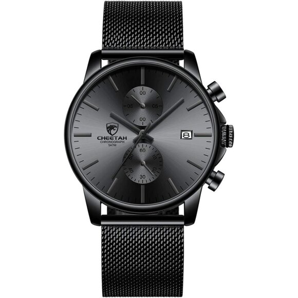 ⚡Black Men’s Watch Fashion Sport Quartz Analog Mesh Stainless Steel Waterproof - Picture 1 of 7